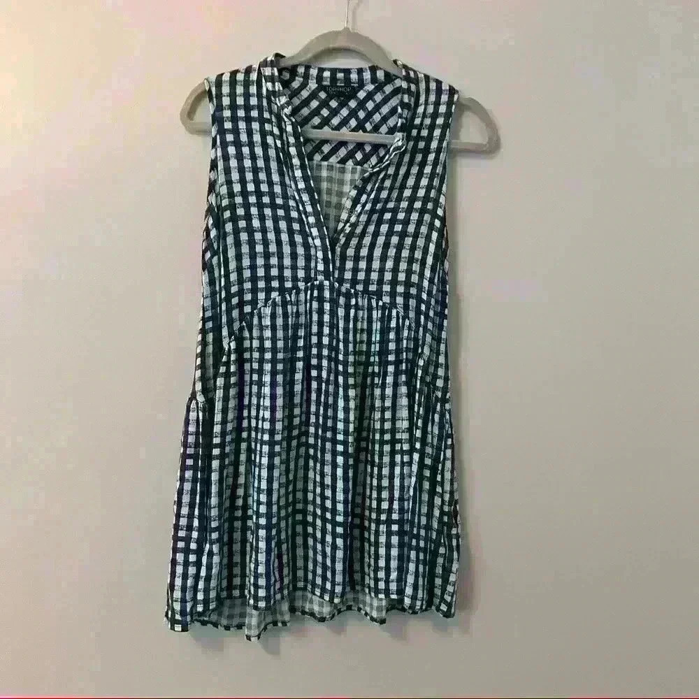 TOPSHOP Blue Plaid Sleeveless Top Size US4